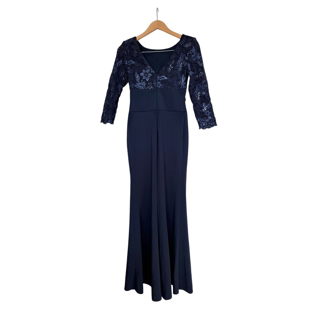 NEW‎ ELIZA J Sequin Lace Bodice Trumpet GOWN DRESS SIZE 0 $198 NAVY NORDSTROM - Picture 3 of 7